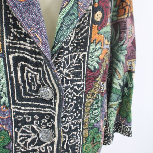 Vintage Blanket Jacket Knit Metal Coin Button L - Picture 4 of 10